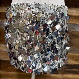 Edikted Silver Sequin Disc Mini Skirt